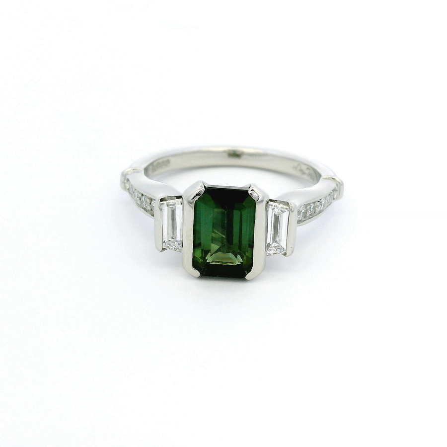 Platinum Tourmaline Art Deco Ring