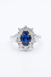 Platinum, Sapphire & Diamond Cluster Halo Ring