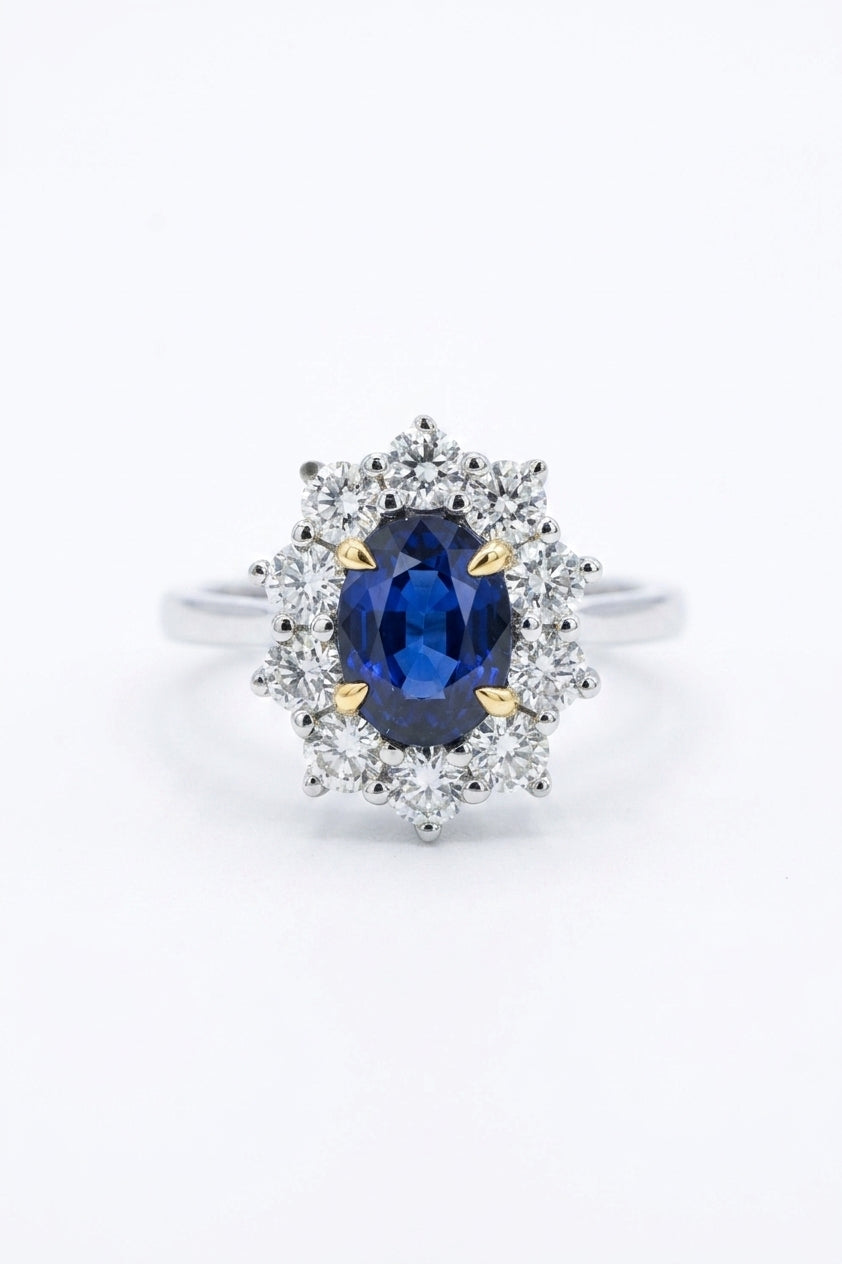 Platinum, Sapphire & Diamond Cluster Halo Ring