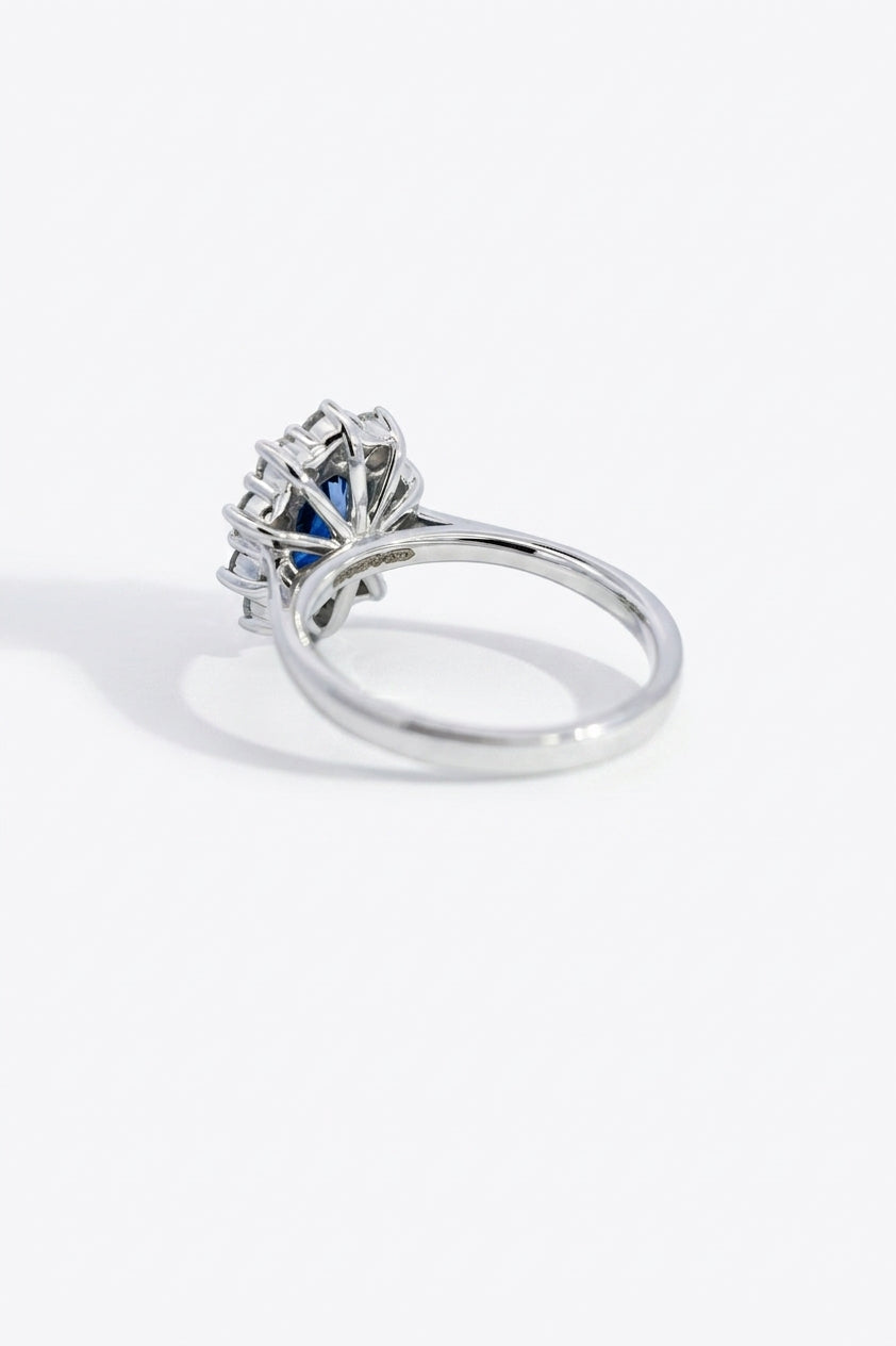 Platinum, Sapphire & Diamond Cluster Halo Ring