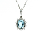 18ct White Gold Oval Aquamarine And Diamond Pendant