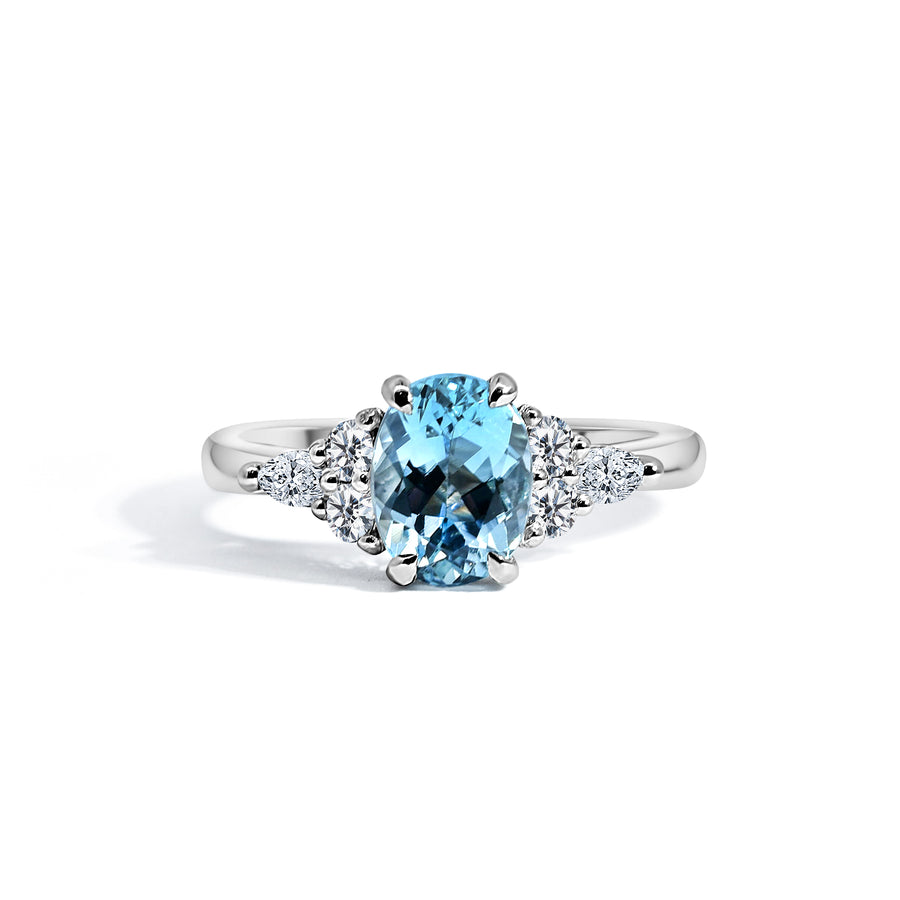 Platinum Aquamarine & Diamond Engagement Ring