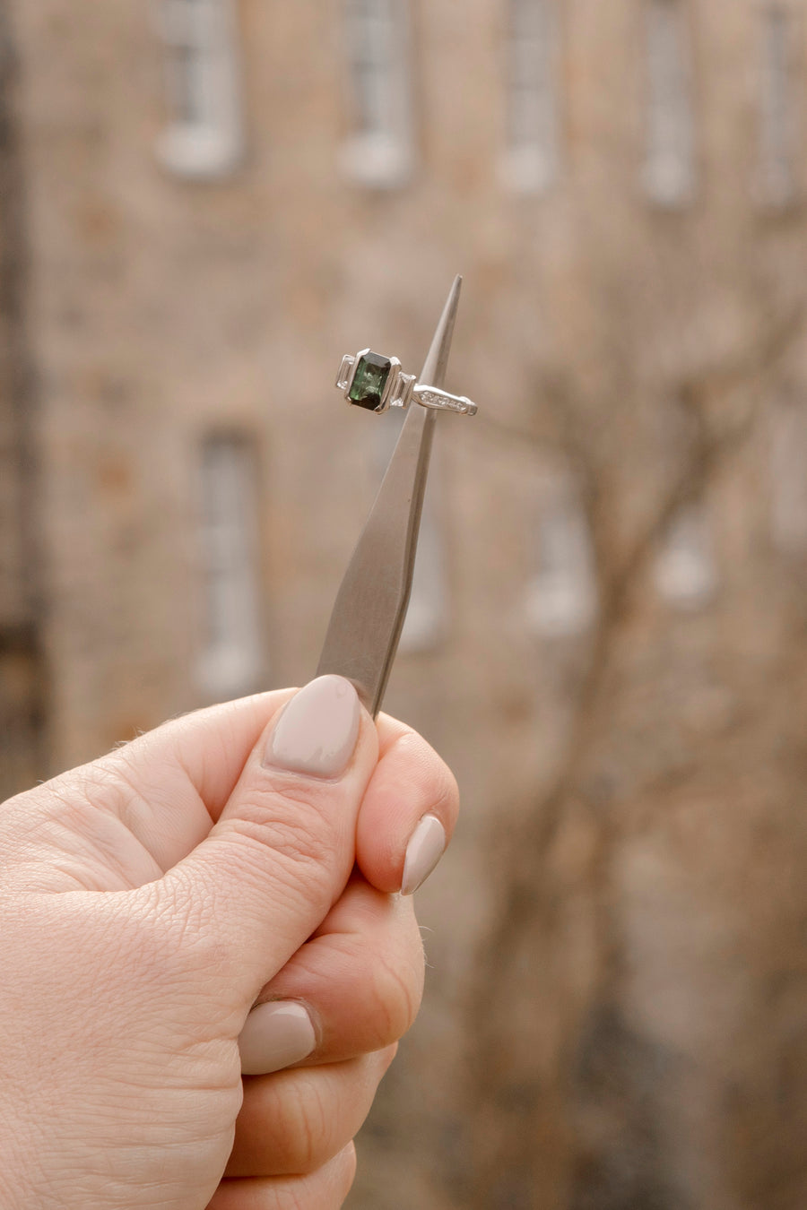 Platinum Tourmaline Art Deco Ring