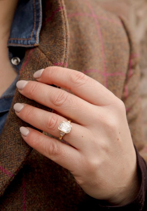 Lab Grown Diamond Criss Cut and Trapezoid Trilogy Ring