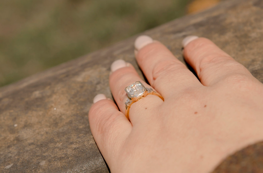 Lab Grown Diamond Criss Cut and Trapezoid Trilogy Ring