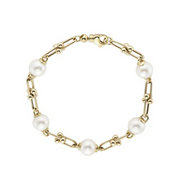 9ct Yellow Gold Chunky Pearl Link Bracelet — Statement Piece