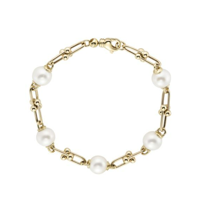 9ct Yellow Gold Chunky Pearl Link Bracelet — Statement Piece