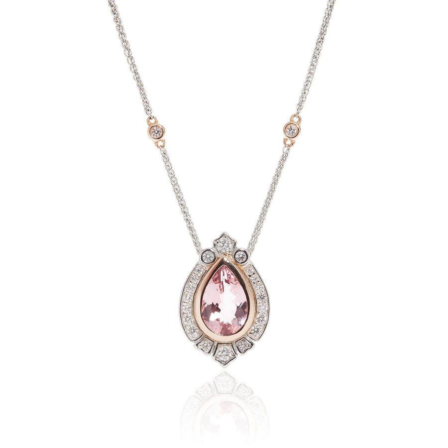 18ct White Gold 18ct Rose Gold, Morganite And Diamond Pendant