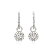 9ct White Gold Round Diamond Hoop Drop Earrings