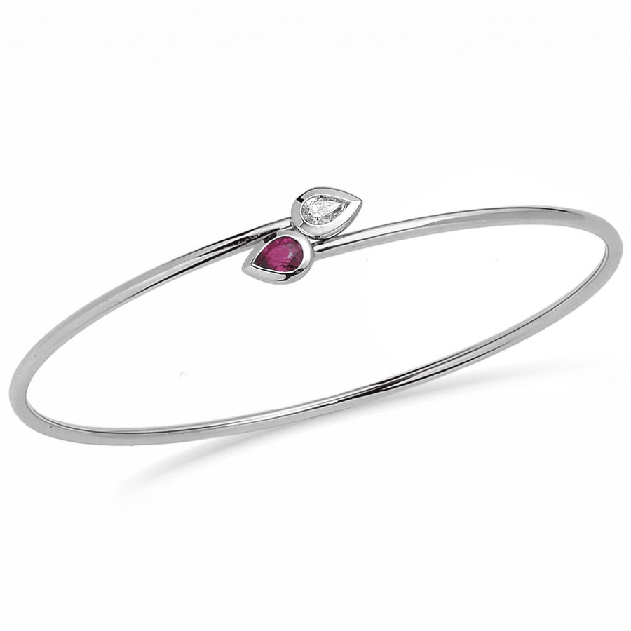 18ct White Gold, Diamond & Ruby Bangle