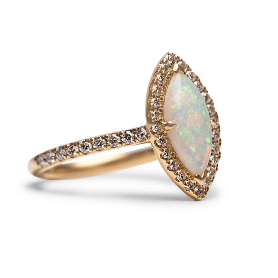 18ct Yellow Gold, Opal And Diamond Ring