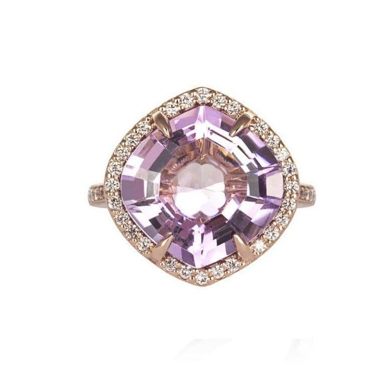 9ct Rose Gold, Amethyst And Diamond Cocktail Ring