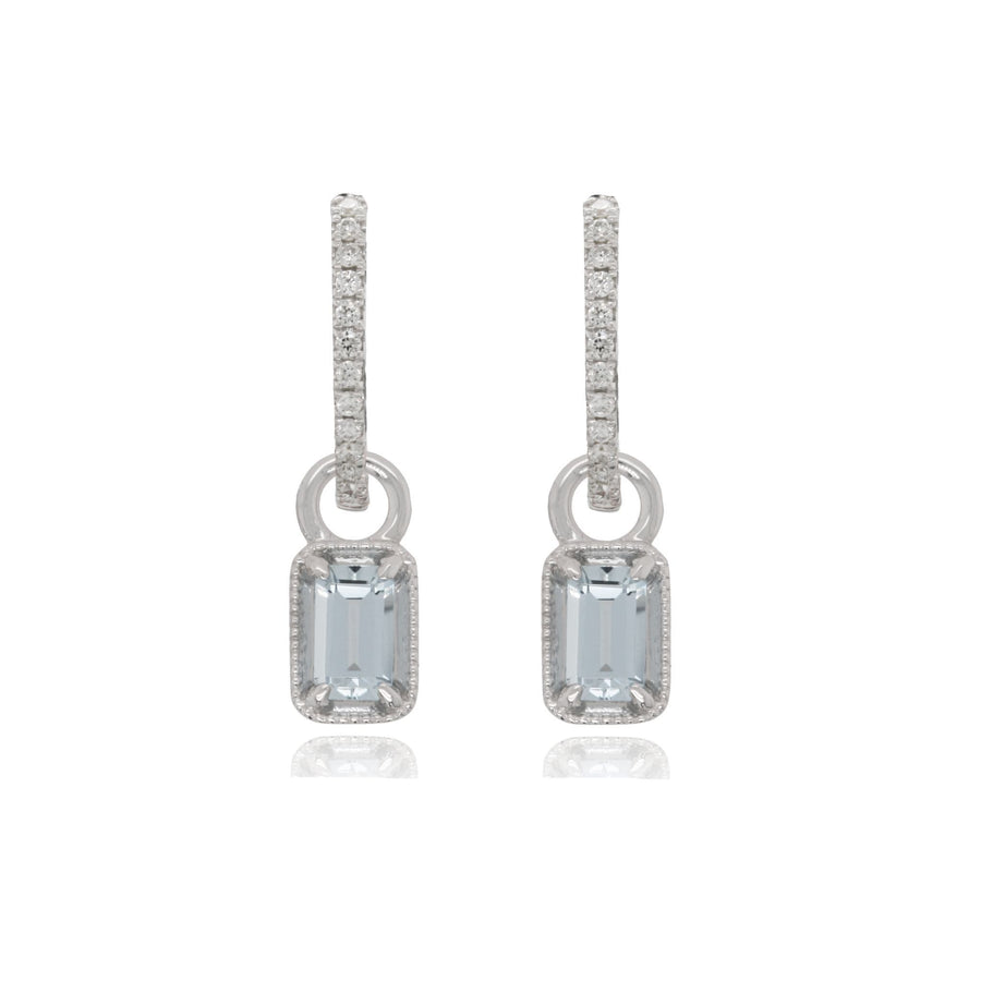 9ct White Gold Aquamarine Drop With Diamond Huggie Earring