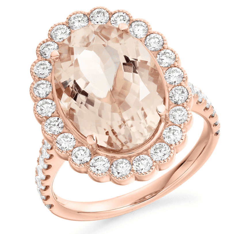 18ct Rose Gold Oval Morganite And Diamond Ring