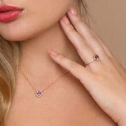 Rose Gold Pink Tourmaline Necklace With Diamond Halo