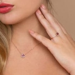 Rose Gold Pink Tourmaline Necklace With Diamond Halo