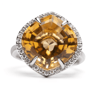 9ct White Gold, Citrine And Diamond Cocktail Ring