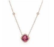 Rose Gold Pink Tourmaline Necklace With Diamond Halo
