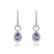 9ct White Gold Diamond Hoop & Pear Shape Tanzanite Drop Earrings