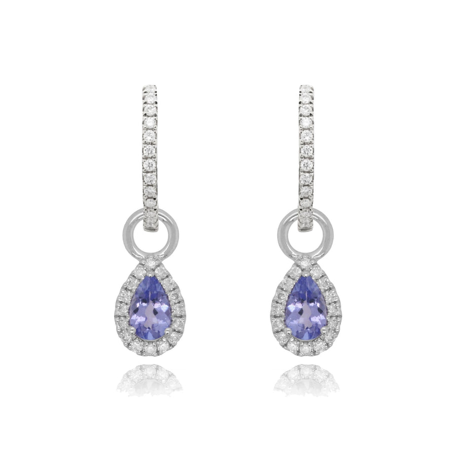 9ct White Gold Diamond Hoop & Pear Shape Tanzanite Drop Earrings