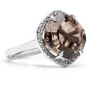 9ct White Gold, Diamond And Smokey Quartz Cocktail Ring