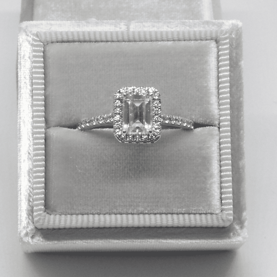 Emerald Cut Halo Engagement Ring (Made To Order)