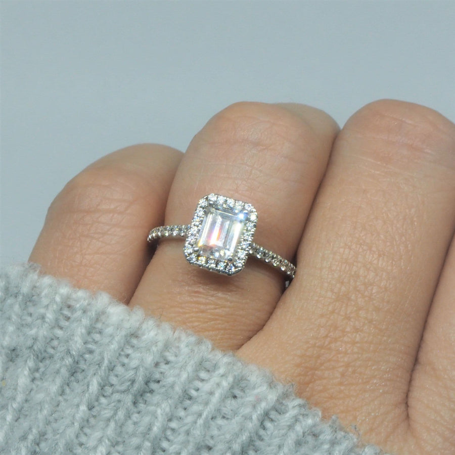 Emerald Cut Halo Engagement Ring (Made To Order)