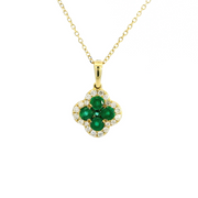 18ct Yellow Gold Emerald & Diamond Clover Pendant