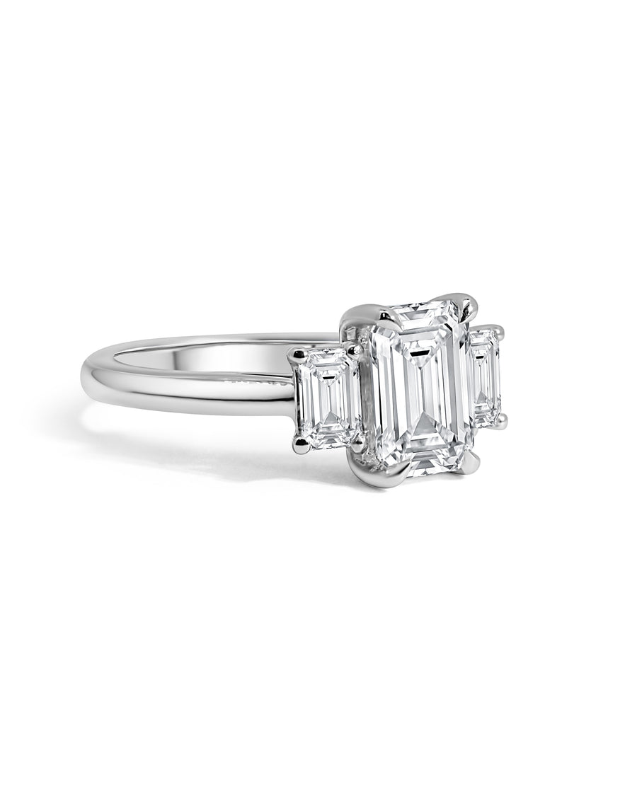 Platinum Lab Grown Diamond Emerald Cut Trilogy Ring