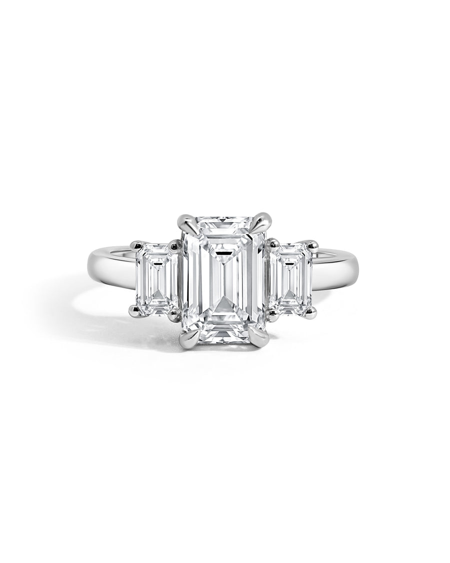 Platinum Lab Grown Diamond Emerald Cut Trilogy Ring