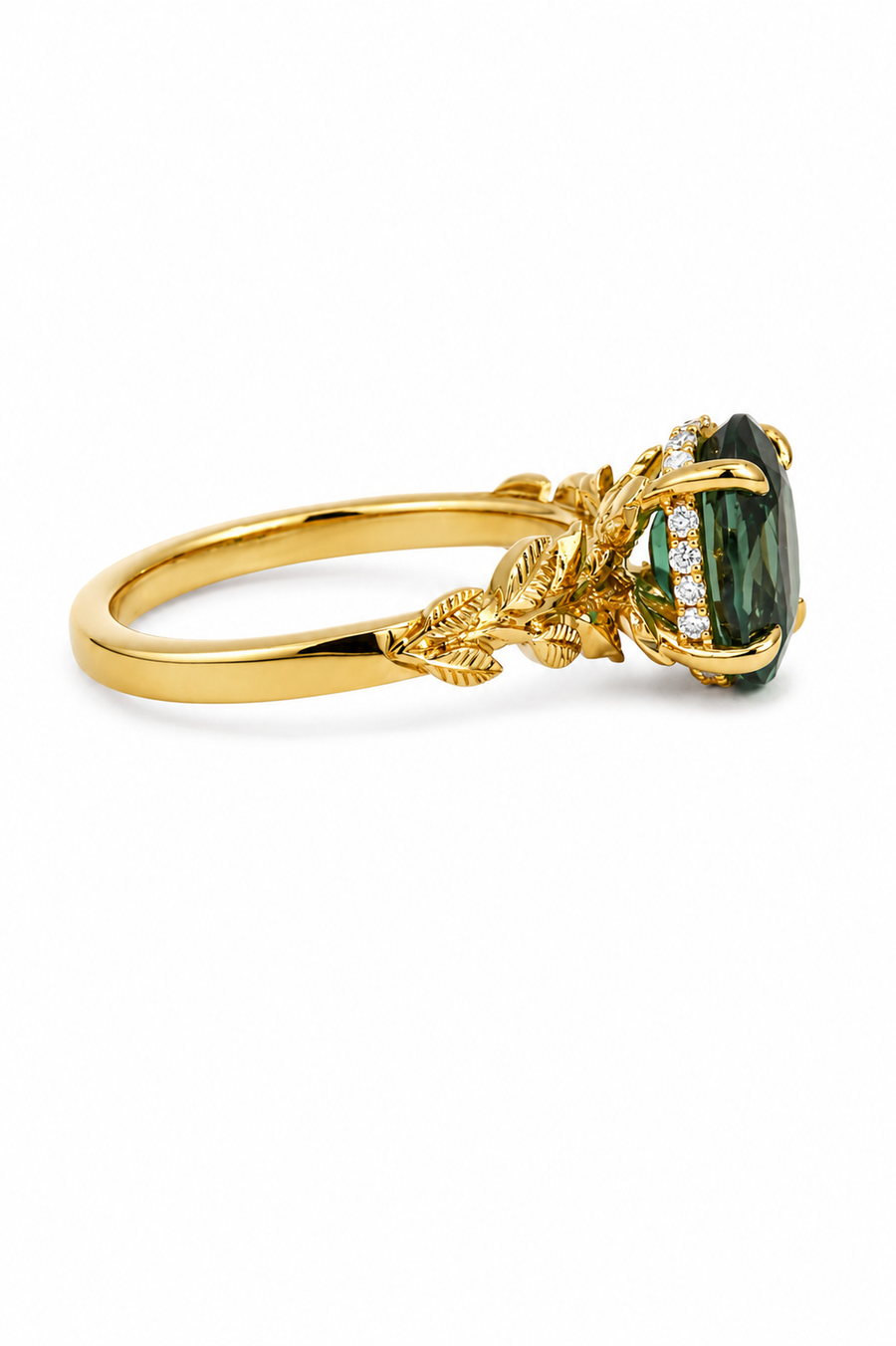 Botanical Teal Sapphire Engagement Ring