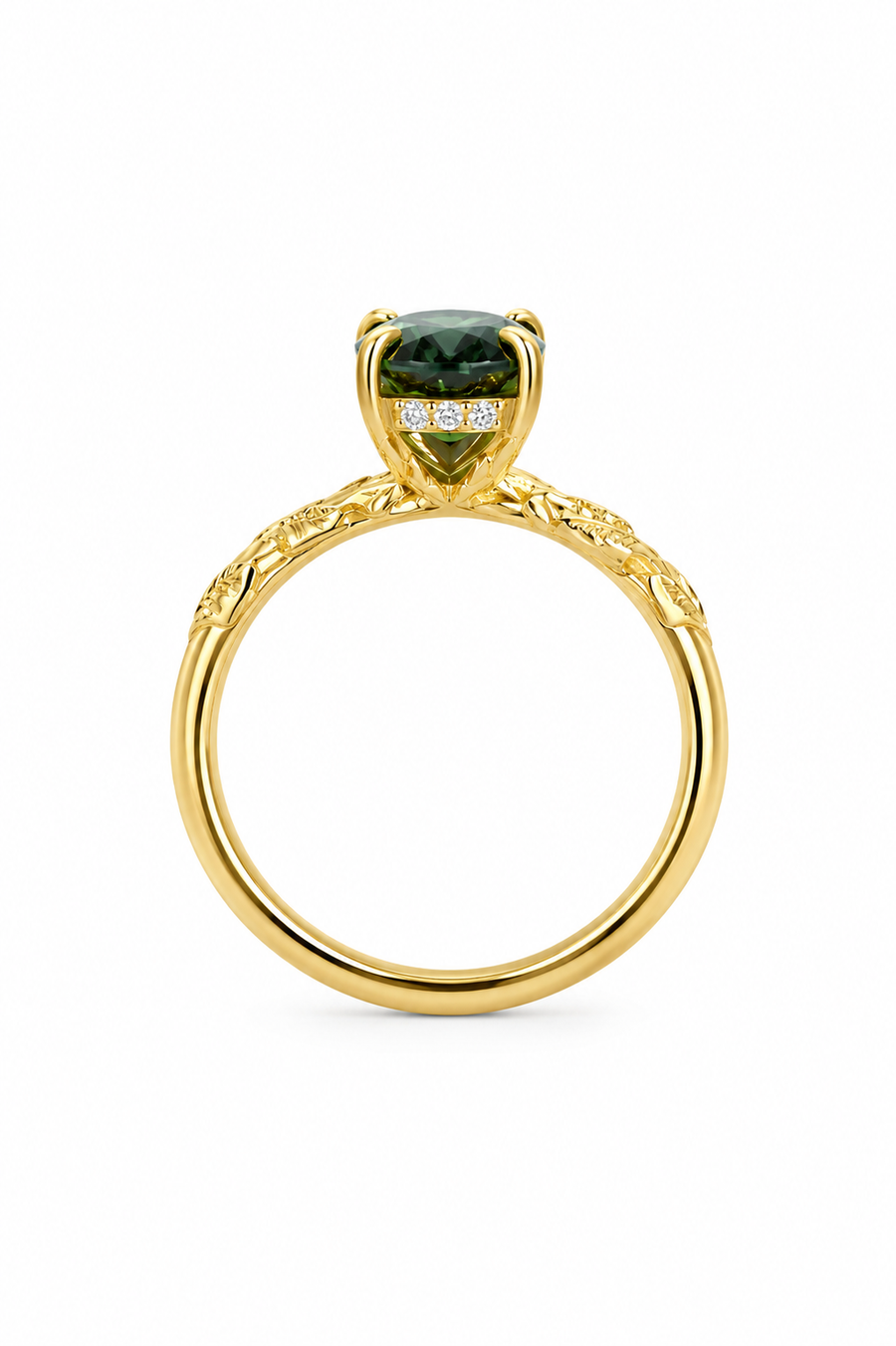 Botanical Teal Sapphire Engagement Ring