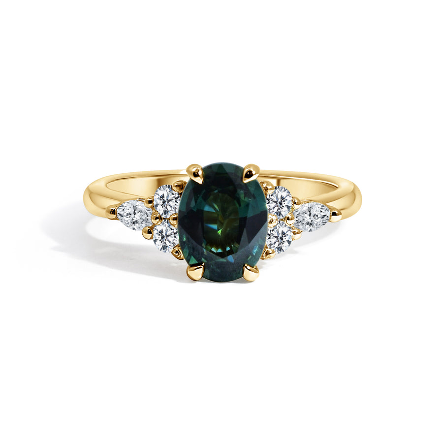Teal Sapphire & Diamond Engagement Ring