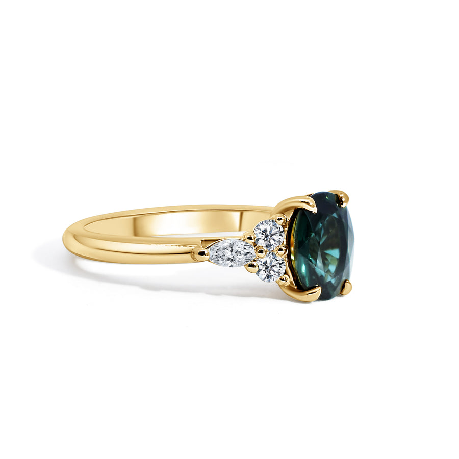Teal Sapphire & Diamond Engagement Ring