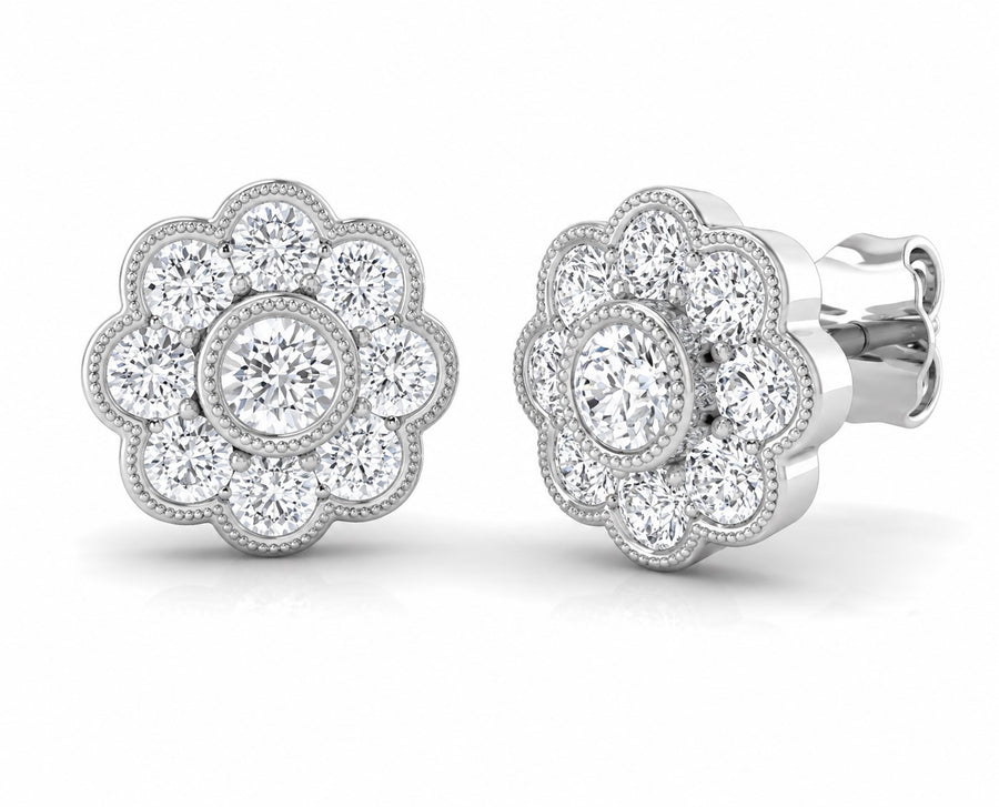 9ct White Gold, Lab Grown Diamond Halo Earrings