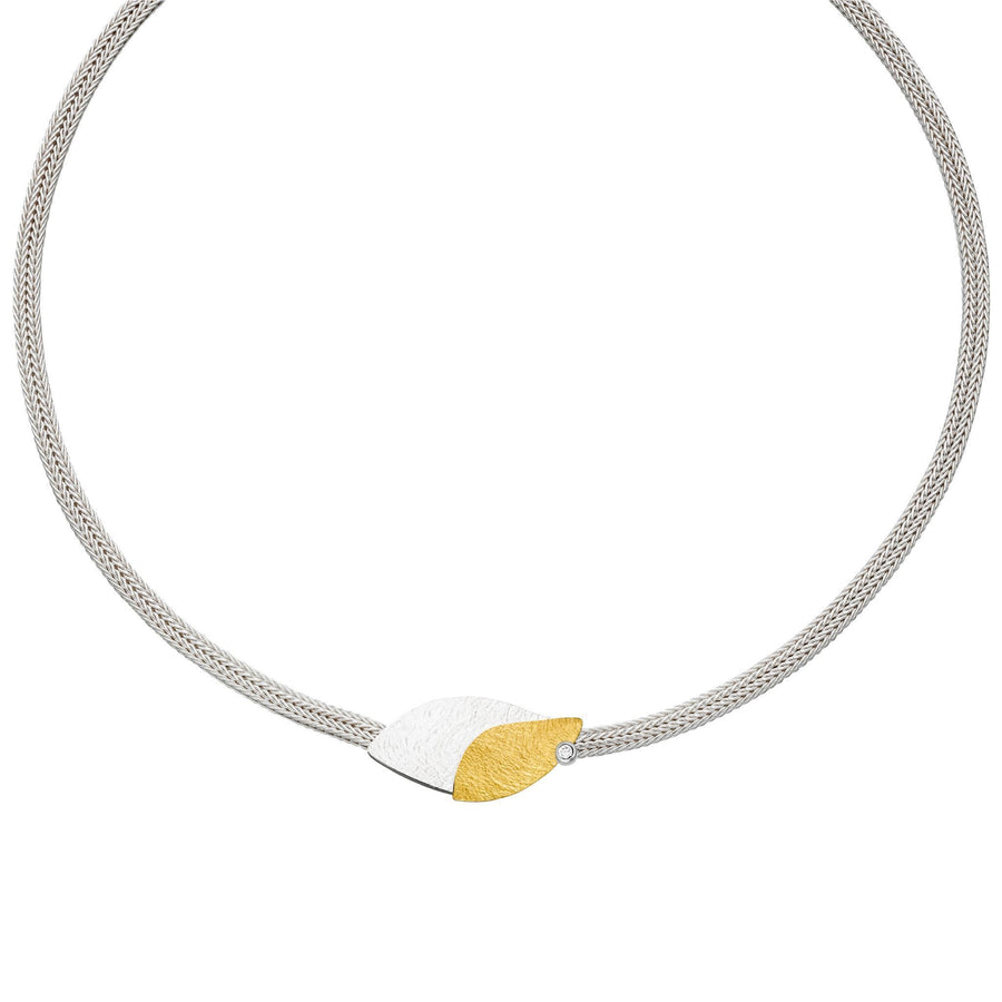 Manu Sterling Silver & 22ct Yellow Gold Foxchain Necklace With Diamond