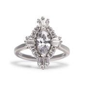 Marquise Diamond With Baguette And Round Halo Engagement Ring