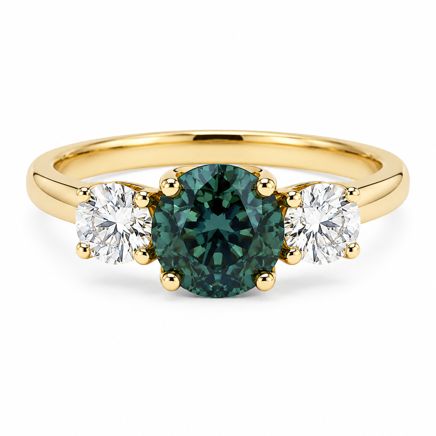 18ct Yellow Gold, Montana Sapphire & Diamond Ring