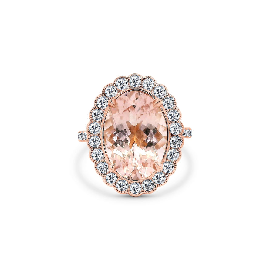 18ct Rose Gold Oval Morganite And Diamond Ring