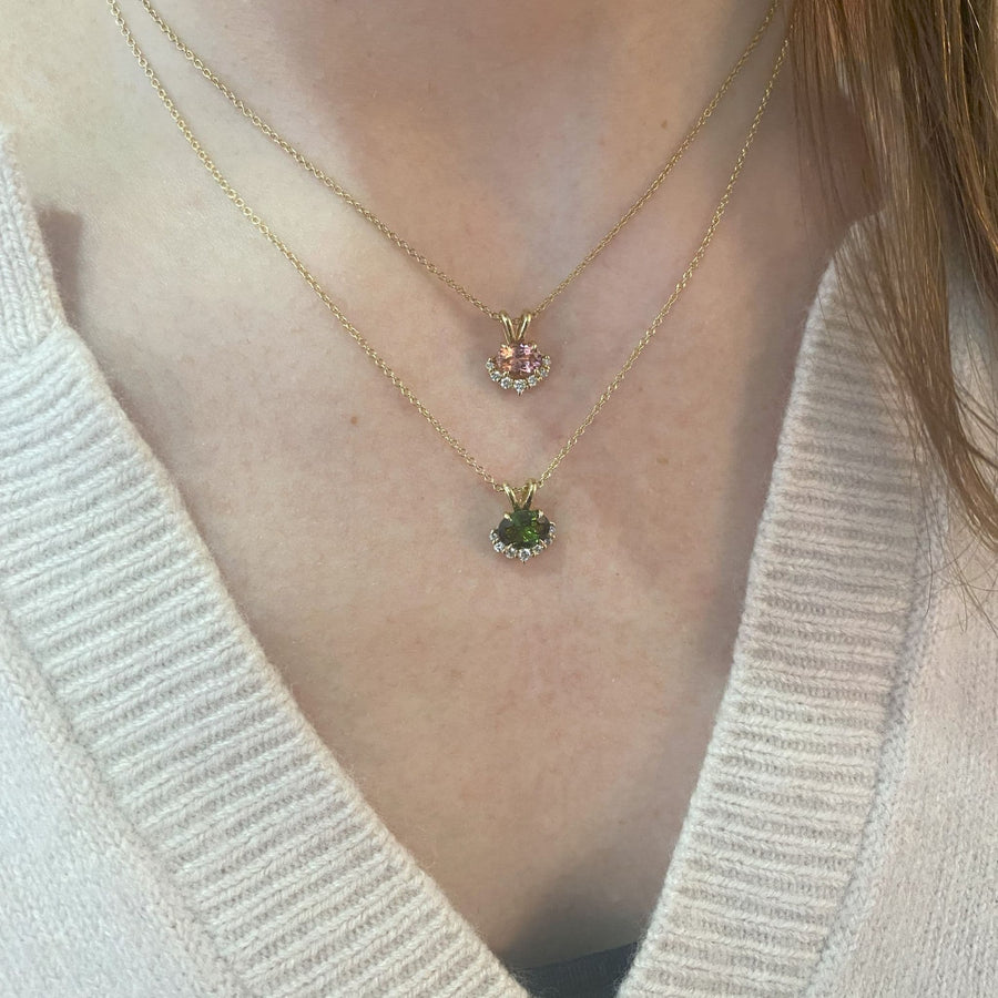 New Pretty Green Tourmaline And Diamond Pendants