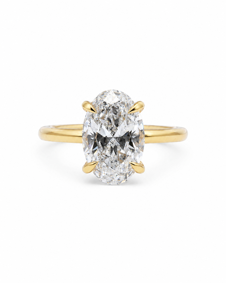 18ct Yellow Gold 3.00ct Oval Cut Lab Grown Diamond Solitaire Engagement Ring