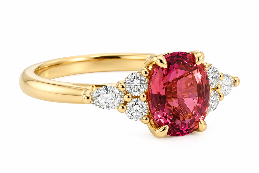 Rare Padparadscha Sapphire & Diamond Engagement Ring