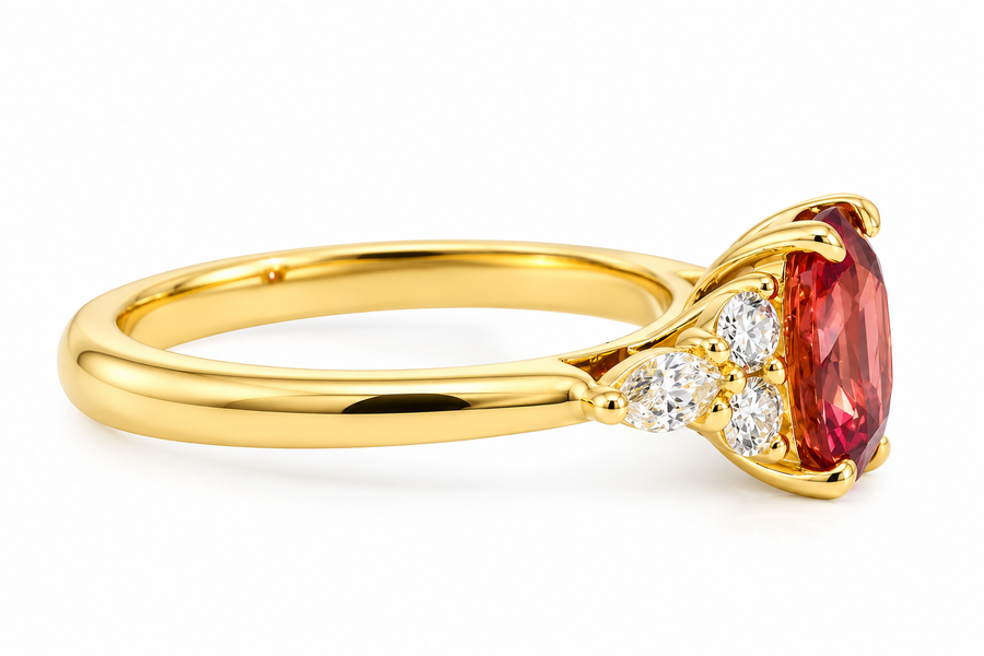 Rare Padparadscha Sapphire & Diamond Engagement Ring