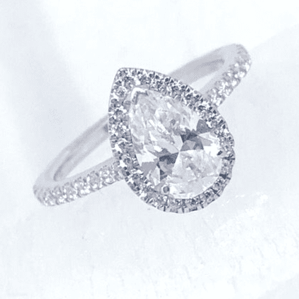 Pear Cut Halo Solitaire Engagement Ring