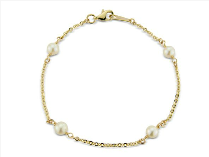 9ct Yellow Gold Freshwater Pearl Bracelet — Delicate Chain & Lobster Clasp