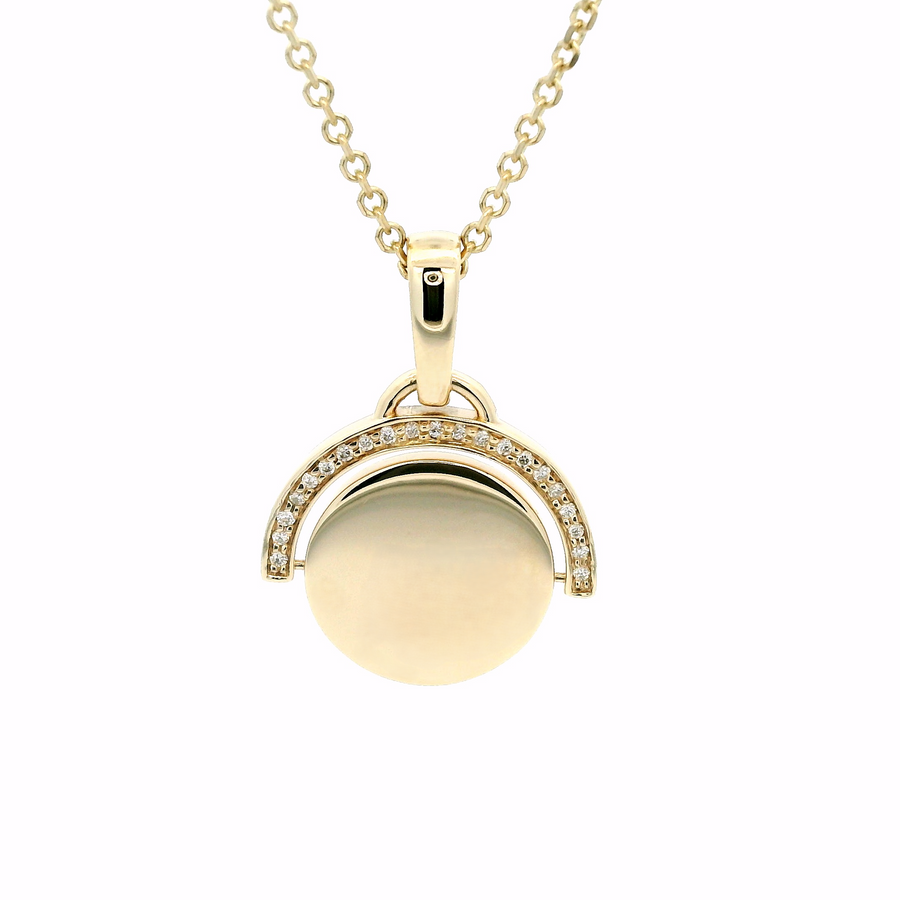 9ct Yellow Gold & Diamond Spinner Signet Pendant