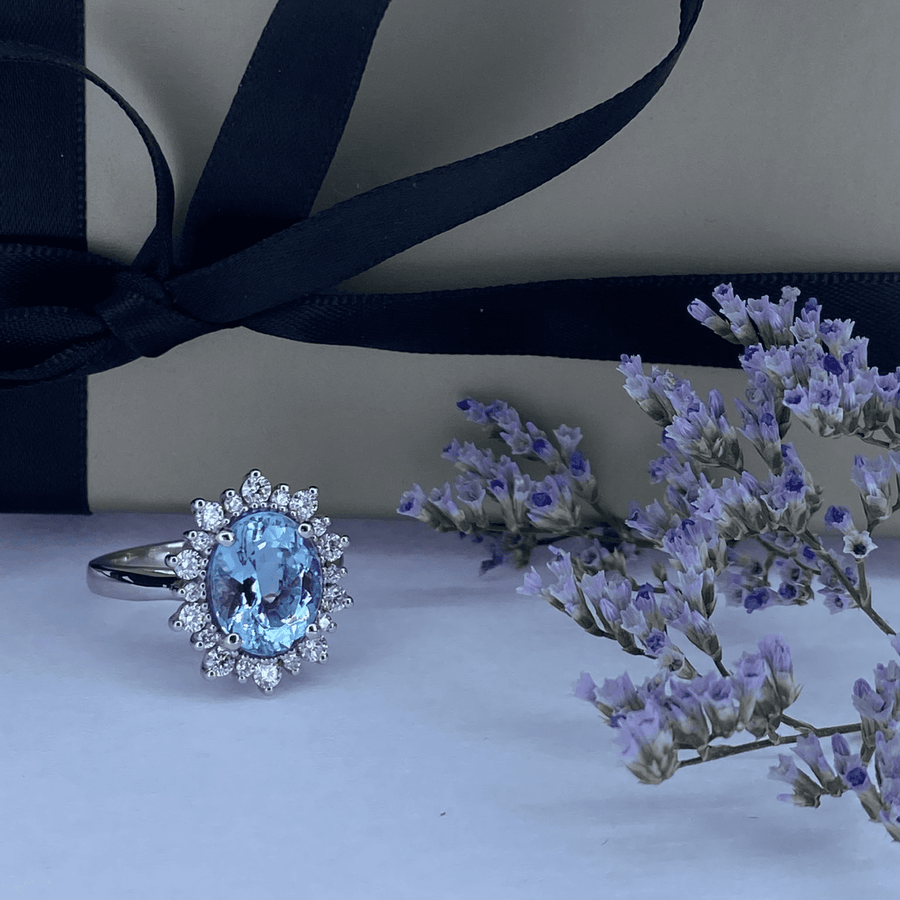 Platinum, Aquamarine And Diamond Cocktail Ring