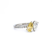 Platinum, Yellow & White Pear Diamond 'Toi Et Moi' Engagement Ring