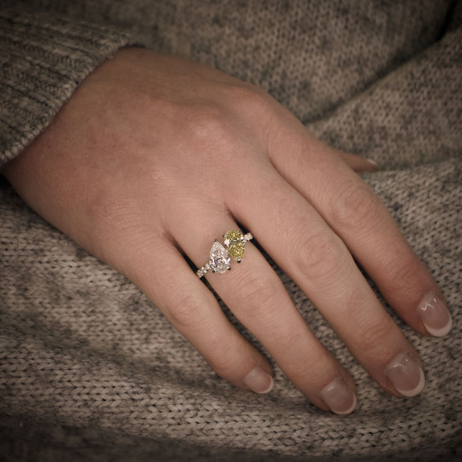 Platinum, Yellow & White Pear Diamond 'Toi Et Moi' Engagement Ring