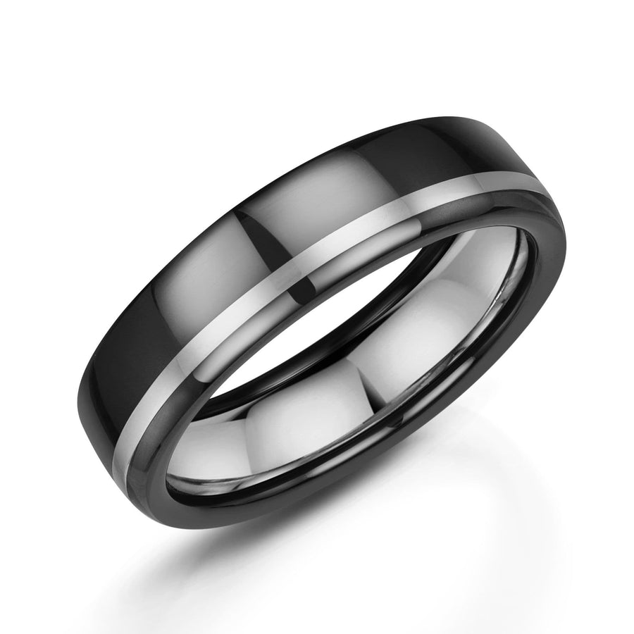 Polished Zirconium, Platinum And Silver Wedding Ring